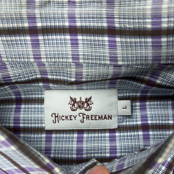 Hickey Freeman Shirt Mens Large Purple Plaid Long Sleeve‎ Button Down Cotton - Picture 4 of 12